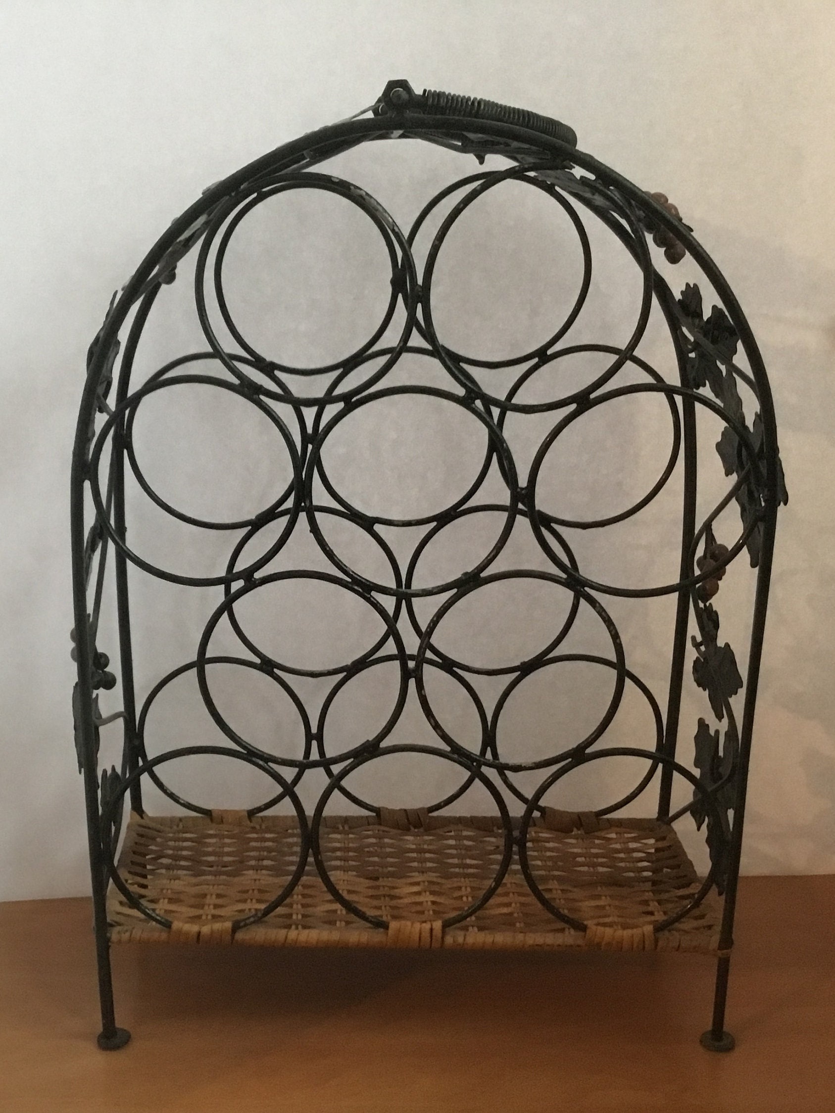 Vintage Wine Rack Black Metal Wicker Grape Vine Ten Bottle Etsy