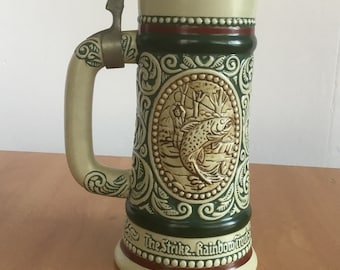 Vintage grote AVON bierpul met deksel JACHT en VISSERIJ