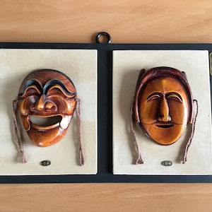 Traditional Korean Hathor Face Masks mounted for display