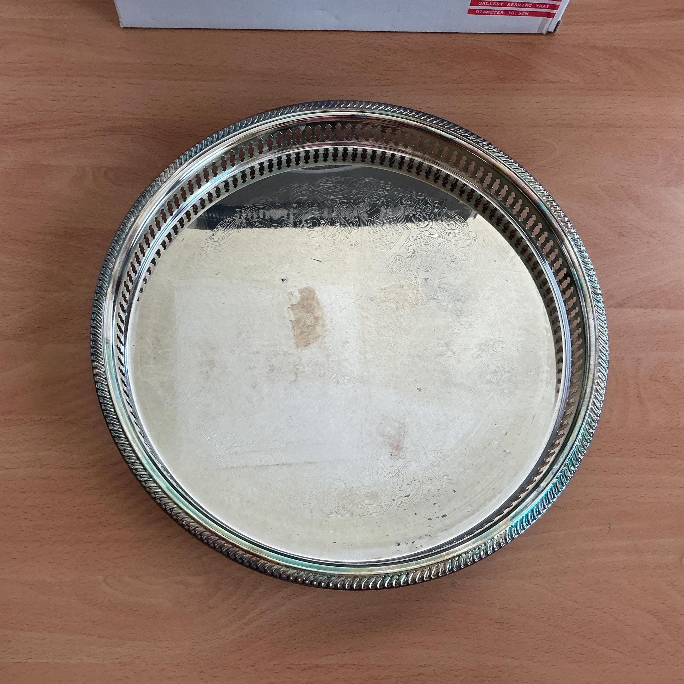 ヴィンテージラウンドシルバーメッキサービングトレイ 12.5インチ