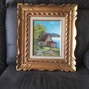 VINTAGE Cottage Landscape Oil Painting, hand painted