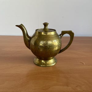 Vintage Miniature Brass Floral Etched Teapot 4.5”