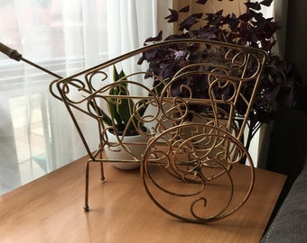 Vintage 1950s Brass Cart Magazine Rack Holder