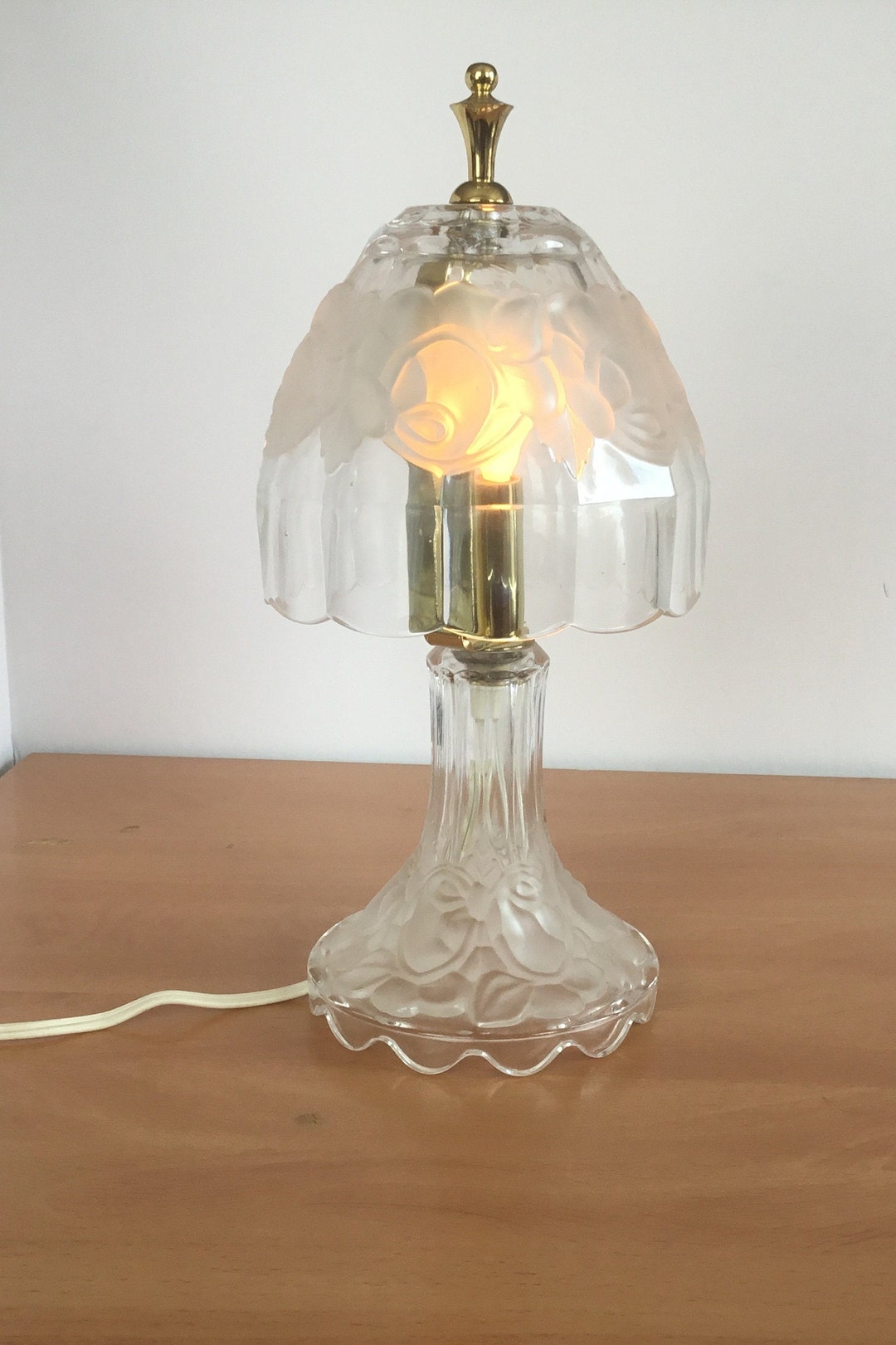 Vintage Glass Table Lamp Boudoir Vanity Night Light Etsy