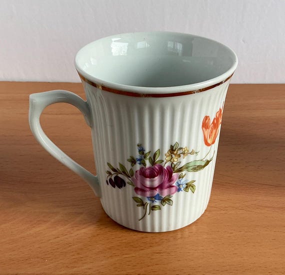 ヴィンテージ 花柄リブ模様 コーヒー/ティーカップ マグカップ 6個 