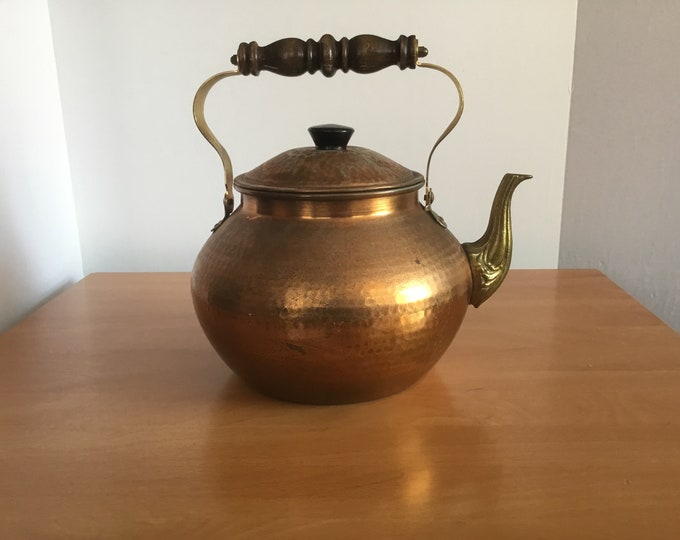 Vintage Large Hammered Copper Teapot With Brass Spout Etsy