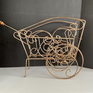Vintage 1950s Metal Cart Magazine Rack Holder