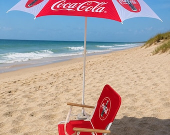 Vintage Coca-Cola® Beach Patio Umbrella Folding Lawn Chair