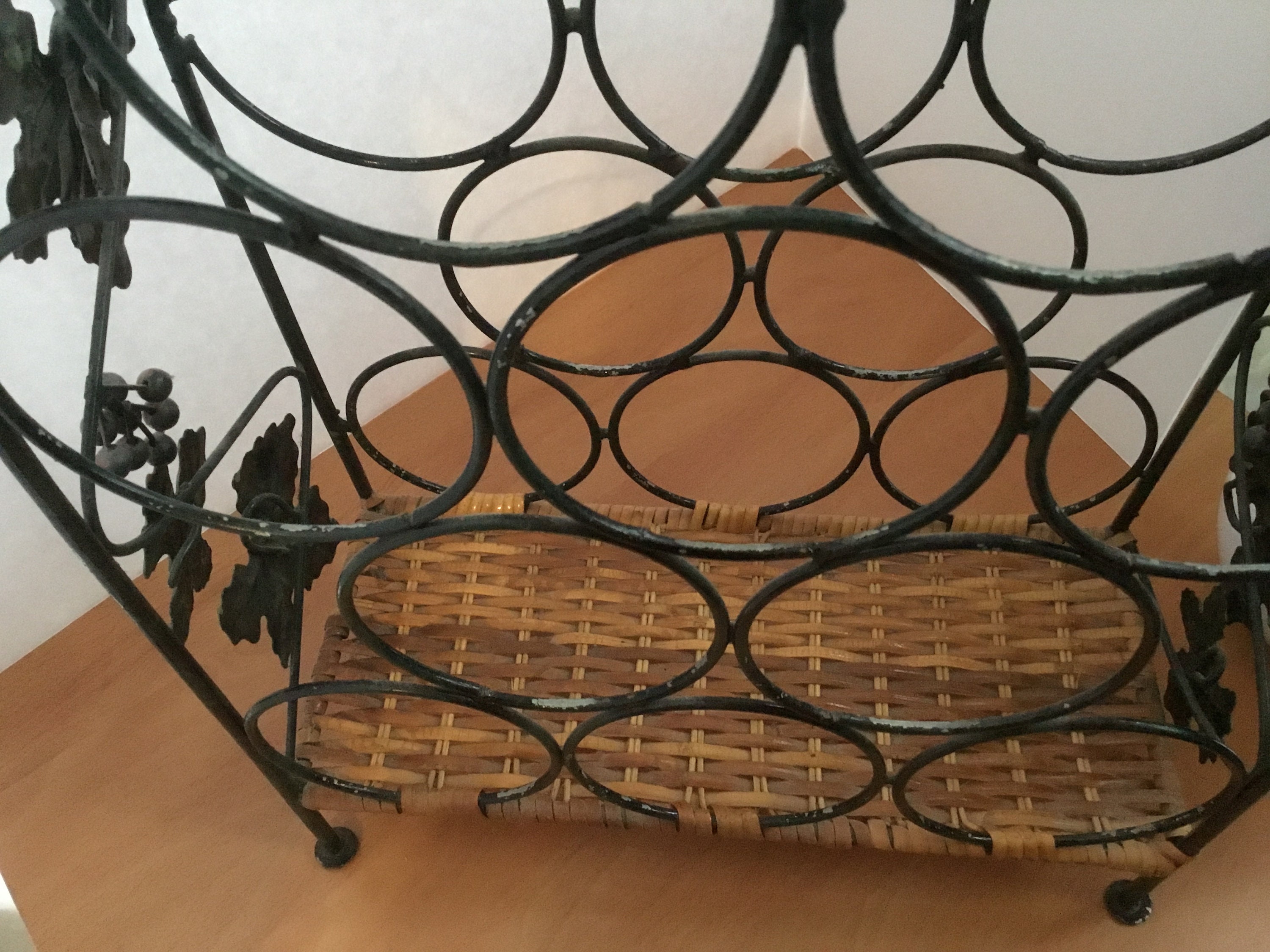 Vintage Wine Rack Black Metal Wicker Grape Vine Ten Bottle Etsy