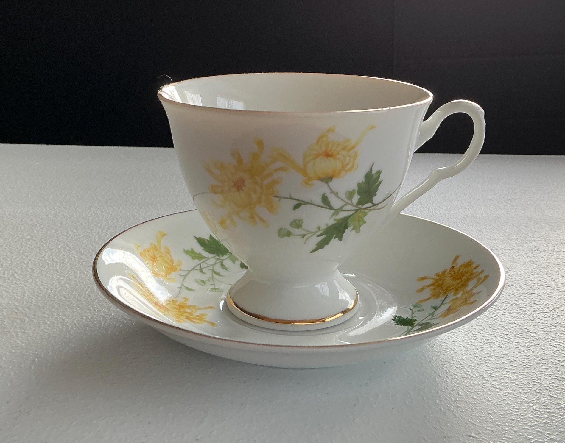 Vintage Yellow Flower Tea Cup and Saucer Set