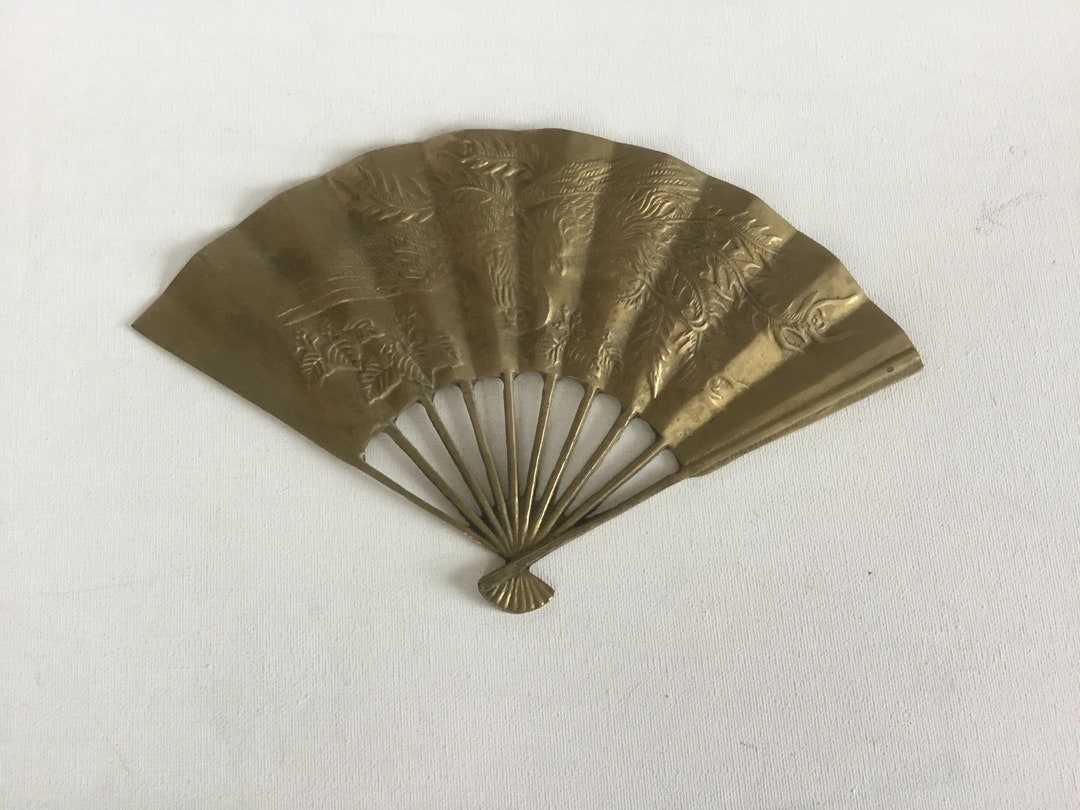 Vintage Solid Brass Decorative Fan, Brass Phoenix Fan, Brass Wall Decor