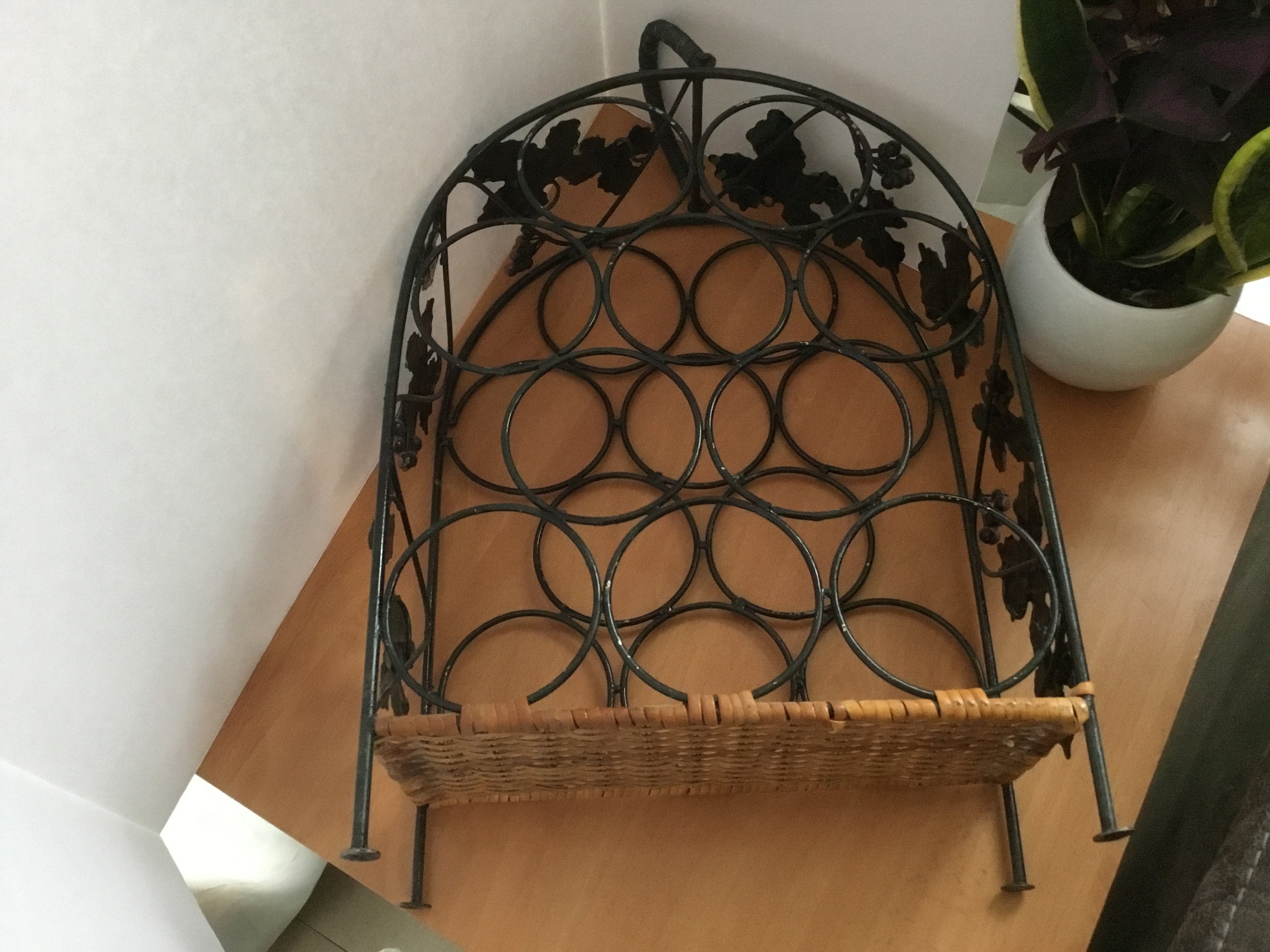 Vintage Wine Rack Black Metal Wicker Grape Vine Ten Bottle Etsy