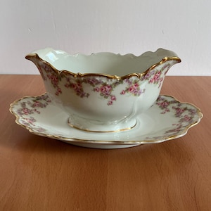 Molheira antiga "Elite Works Bridal Wreath" Limoges França com base acoplada