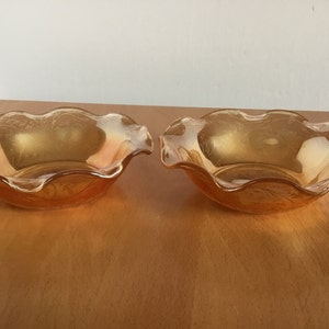 Vintage Carnival Iridescent Glass Small Ruffled Bowl Set of 2