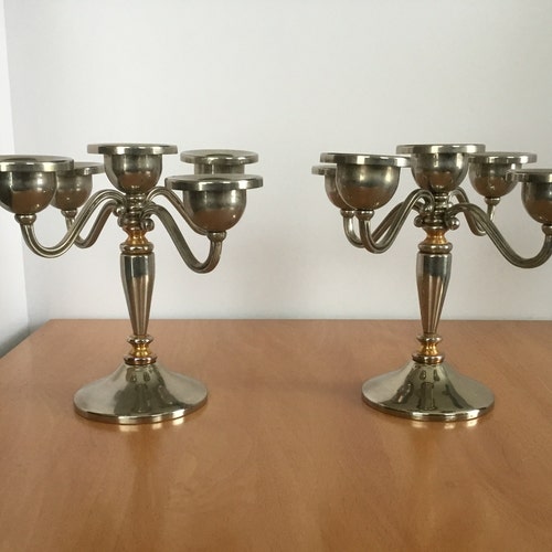 Pair of Vintage 5 Candle shops Candelabra, EP Steel Candle Holder