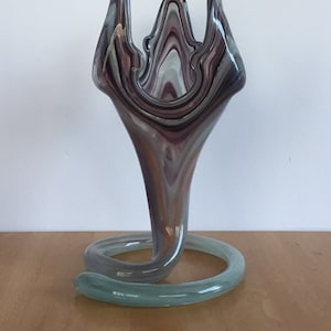 Vintage Swirl Sooner Glass Coiled Trumpet Vase 11.5&quot; Handblown Glass Vase