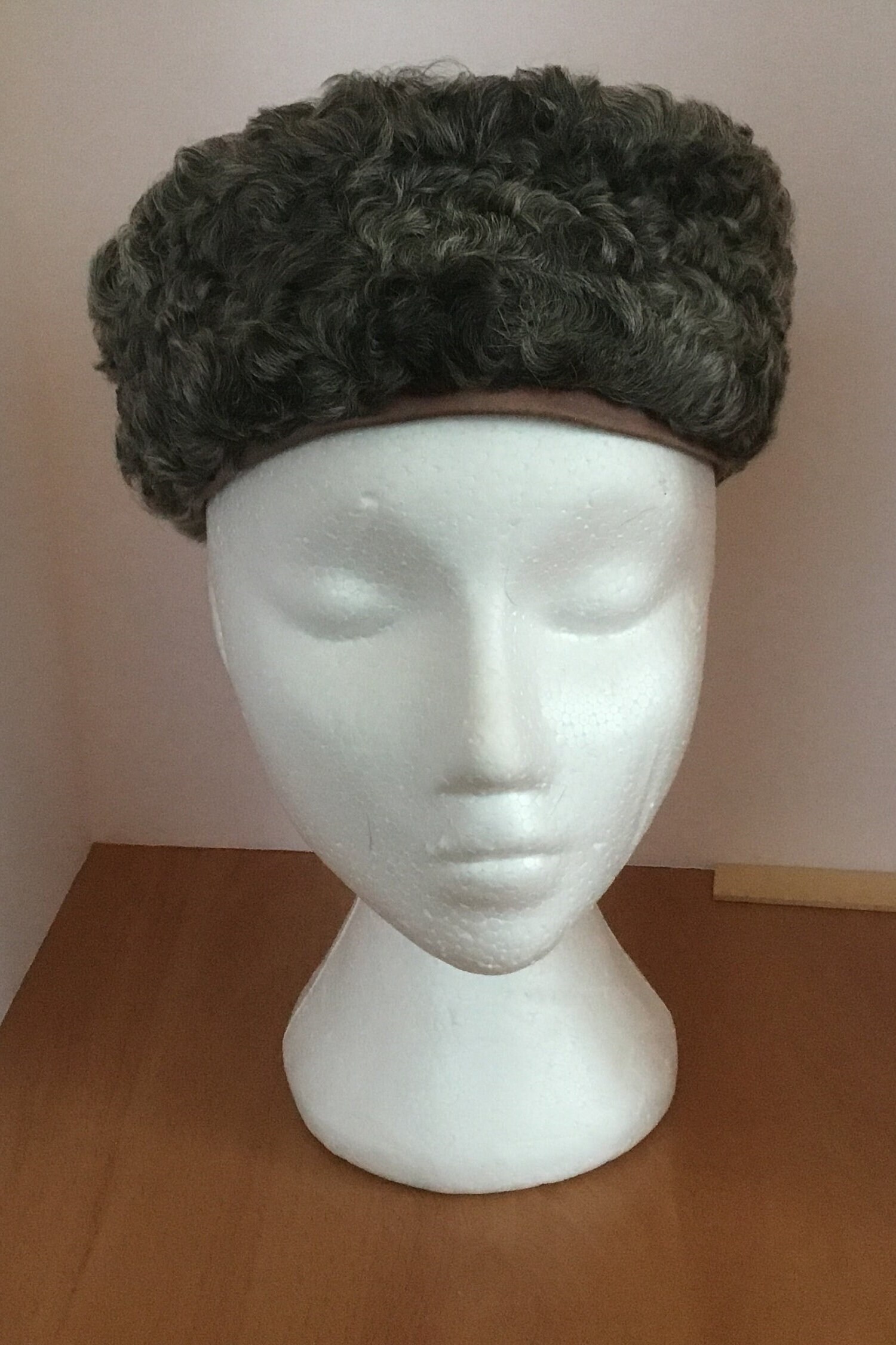 Classic Wool pillbox hat in Light Taupe Taupe-Pillbox-Hat-with-Veil-  main image 4