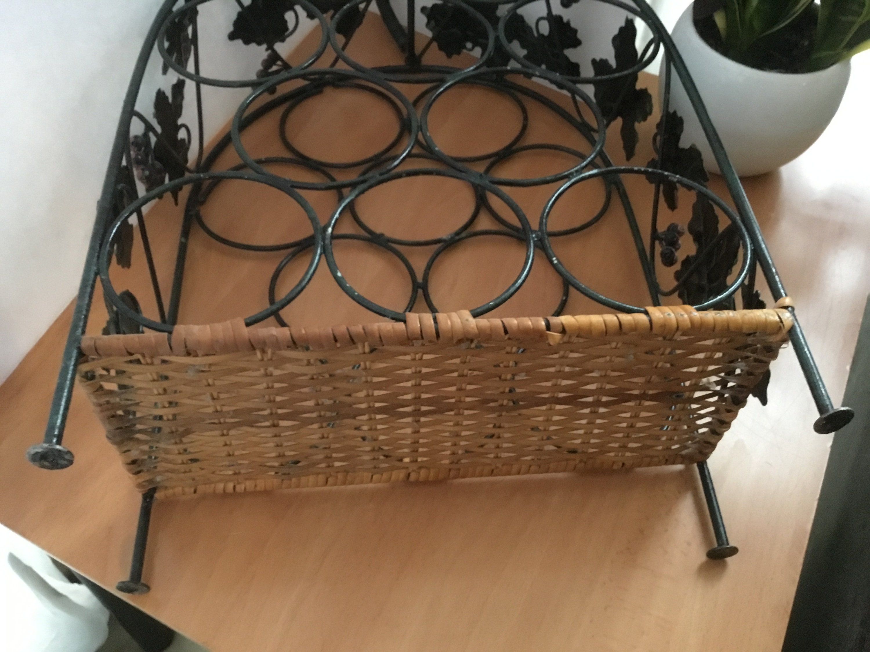 Vintage Wine Rack Black Metal Wicker Grape Vine Ten Bottle Etsy