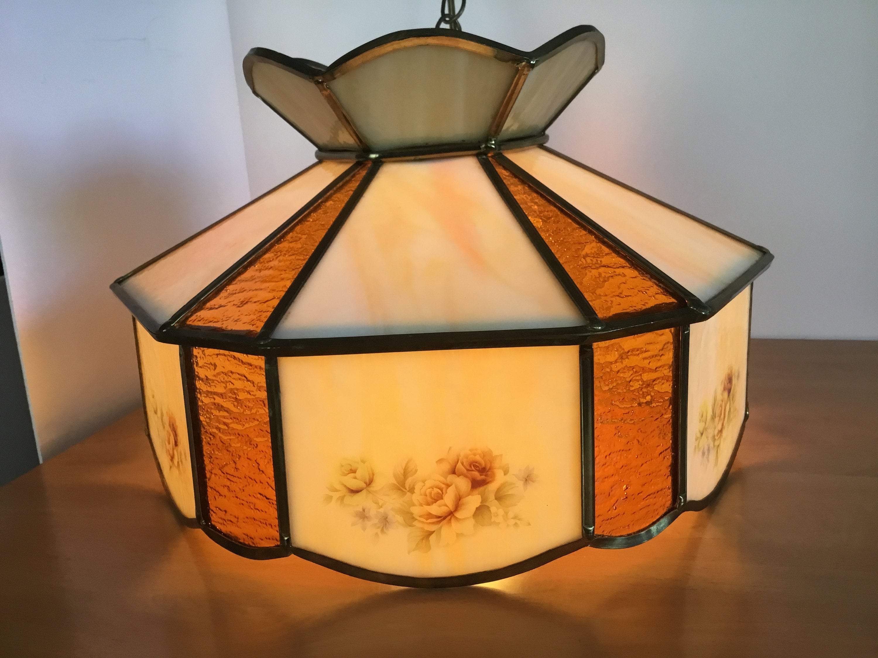 Vintage STAINED GLASS Hanging Light Lamp Plug in Pendant Light Etsy