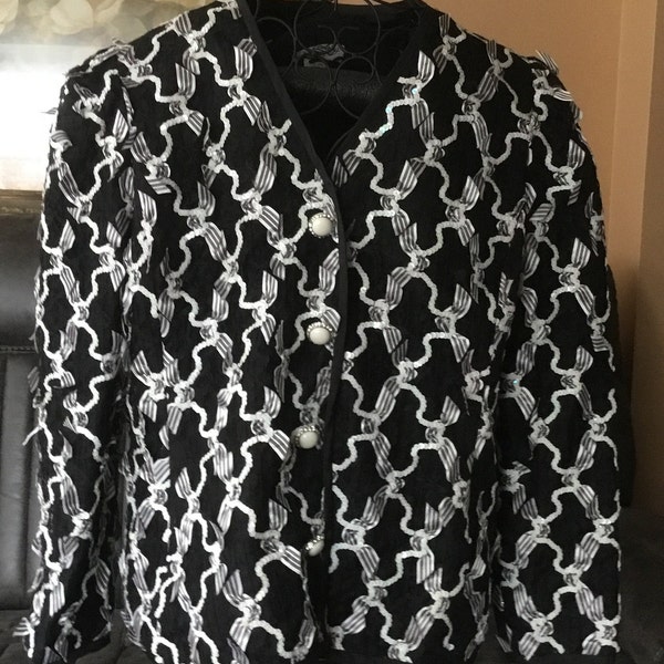 Vintage Katherine Lindsay Lacey Sequin Evening Jacket Size 16