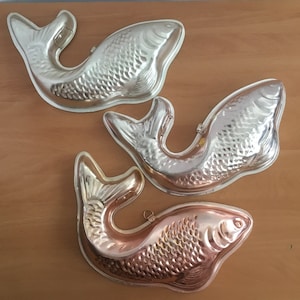 Vintage Zinn Fisch Formen Jello Jelly Formen Kupfer Silber