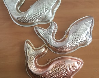 Vintage Tin Fish Molds Jello Jelly Molds Copper Silver