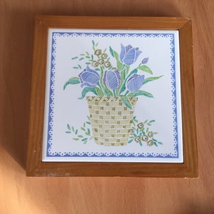 Set of 3 Vintage Framed Ceramic Flower Tiles