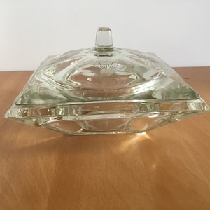 Vintage Mid Century Clear Glass Candy Dish, Covered Heavy Glass Bowl