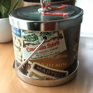 Vintage Ice Bucket Whiskey Vodka Brandy Liquor Labels