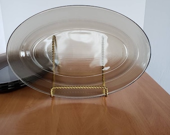 Vintage Smokey Brown Glass Serving Platter
