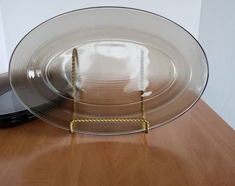 Vintage Smokey Brown Glass Serving Platter