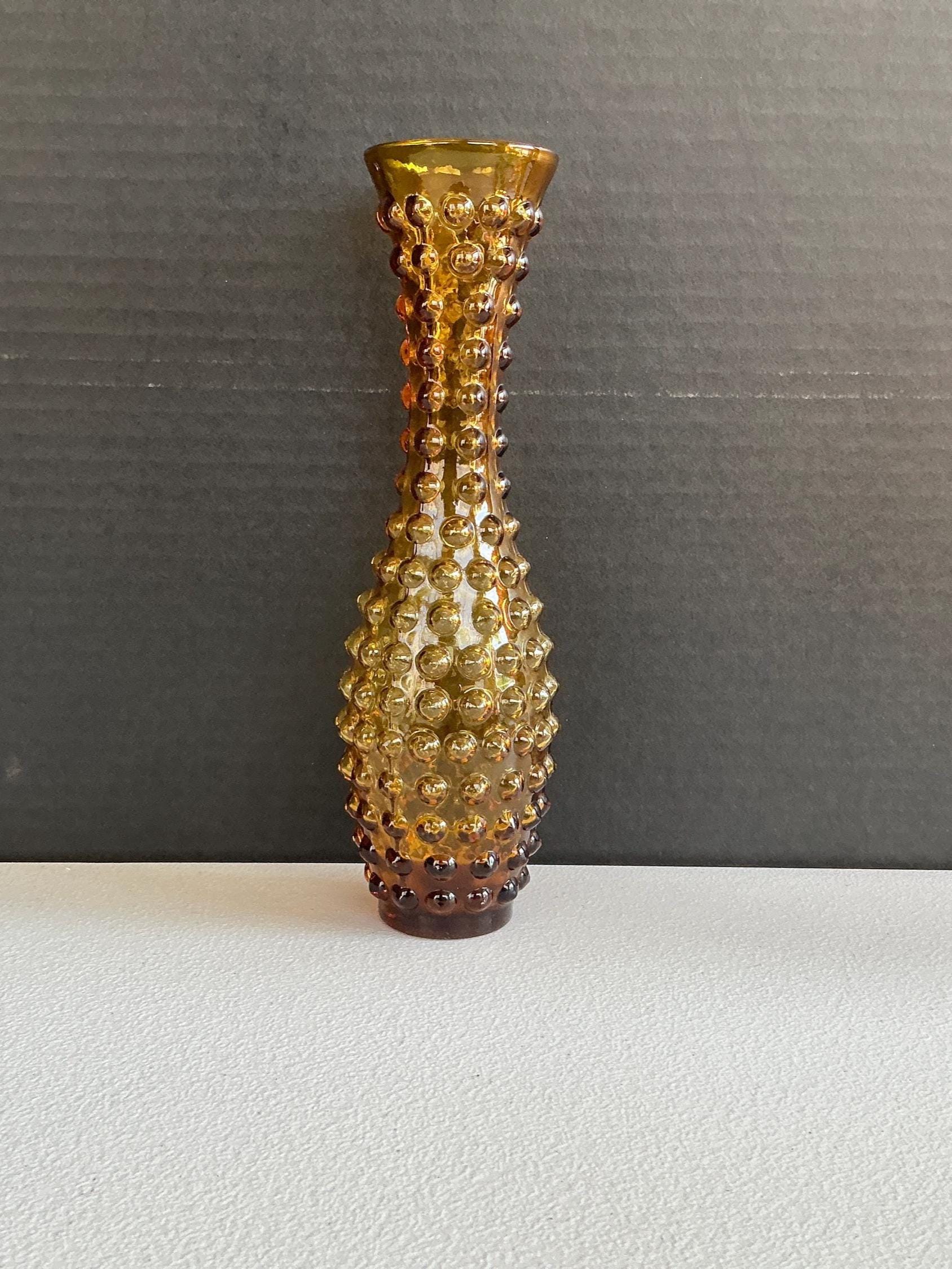 ヴィンテージアンバーガラス花瓶 ホブネイルまたはバブルパターン 9