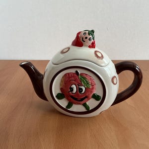 Vintage Mini Ceramic Anthropomorphic Strawberry Teapot