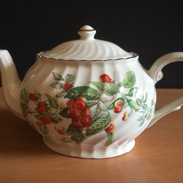 vintage Arthur Wood et Son Teapot Fruit Pattern Staffordshire Angleterre