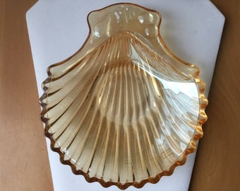 Vintage Sea Shell Shaped Carnival Iridescent Glass Dish
