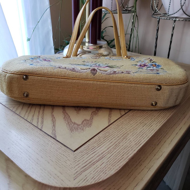Vintage Yellow Needlepoint Purse Handbag