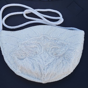 Vintage White Beaded Evening Bag Purse Clutch