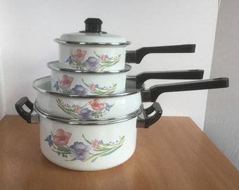 Vintage Enamel Floral Cookware Set