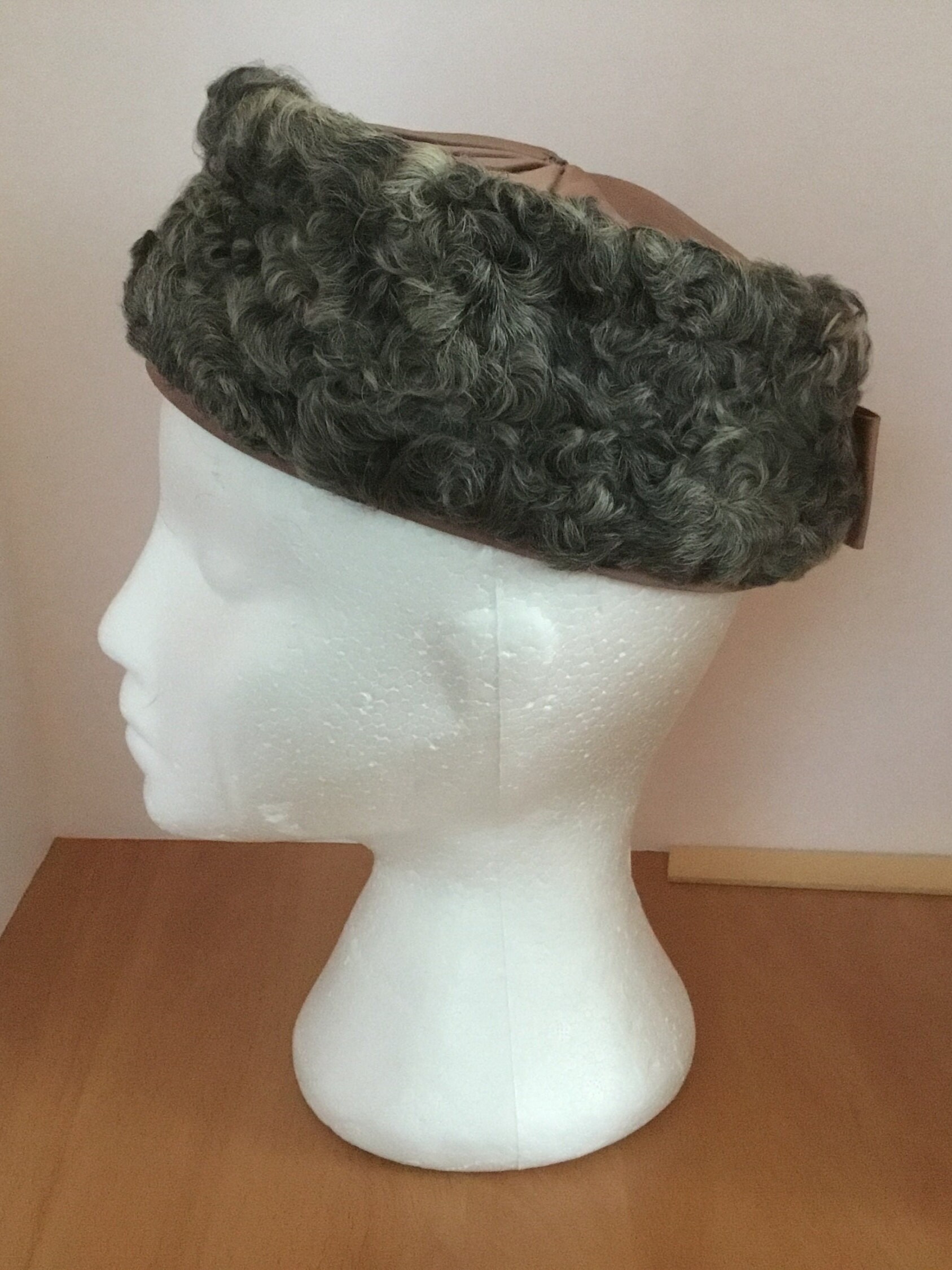 Classic Wool pillbox hat in Light Taupe Taupe-Pillbox-Hat-with-Veil-  main image 3