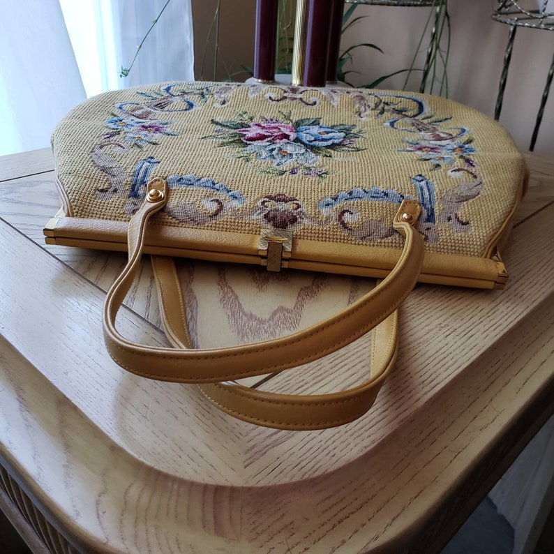 Vintage Yellow Needlepoint Purse Handbag
