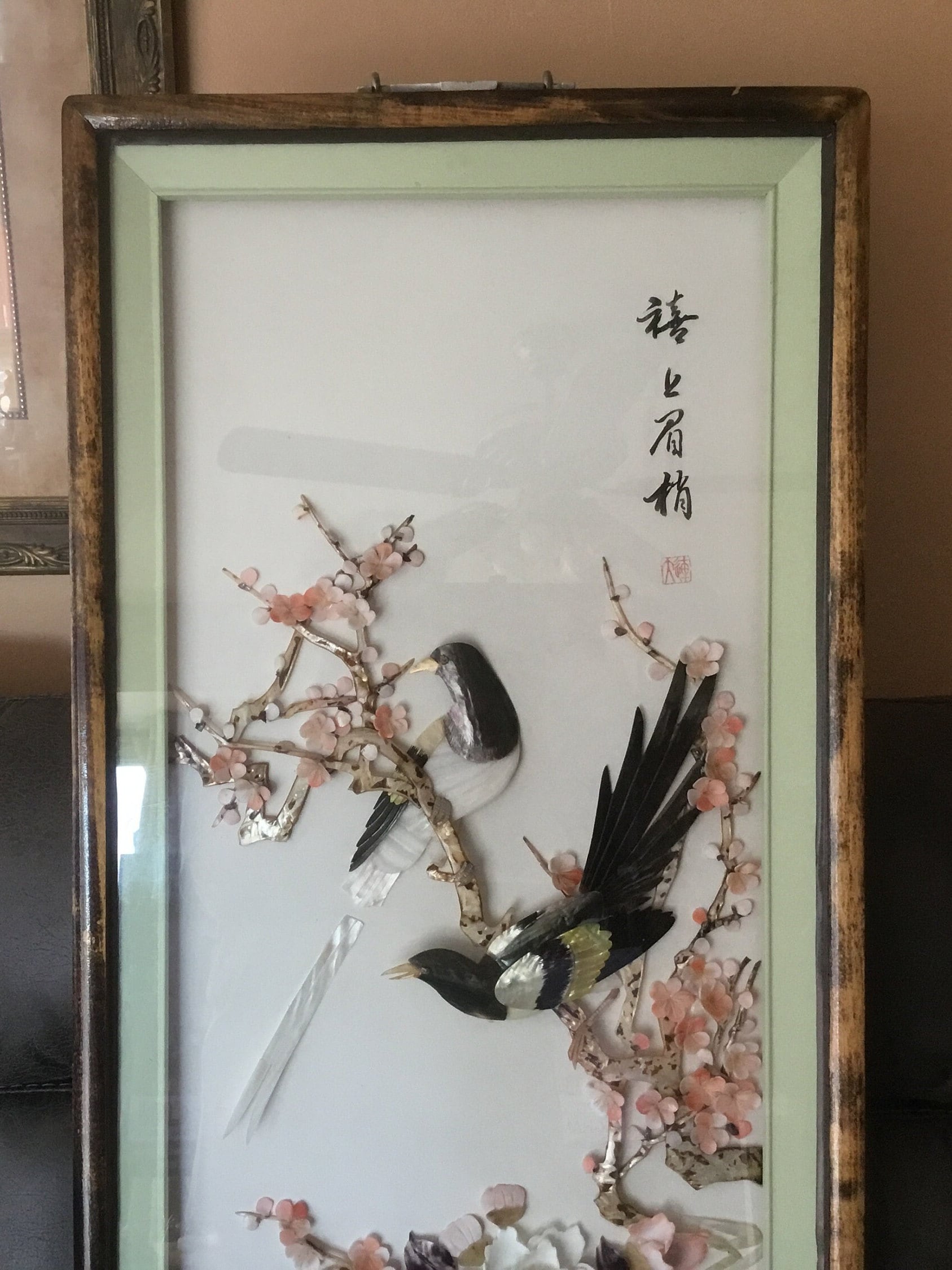 Vintage Framed Chinese Shell Art Birds Flowers Scenery - Etsy
