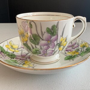 Vintage Salisbury Tea Cup and Saucer Set Purple and Yellow Flowers