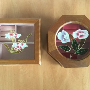 Vintage MELE Jewelry Storage Boxes Blue or Pink Floral