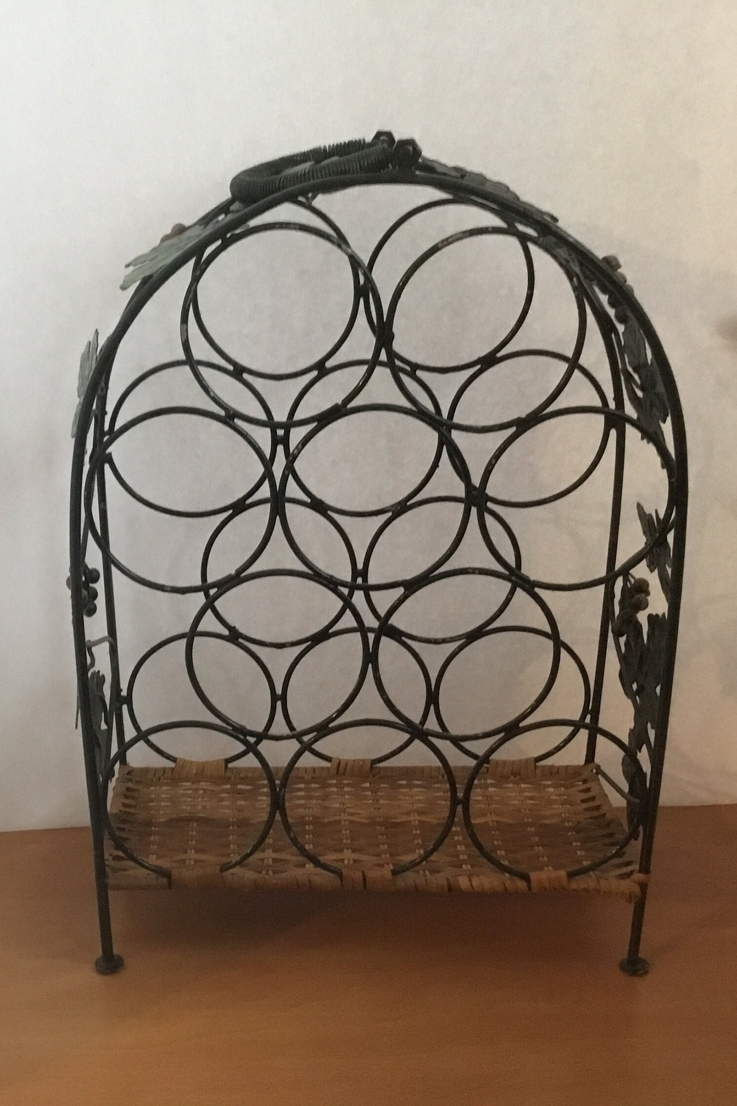 Vintage Wine Rack Black Metal Wicker Grape Vine Ten Bottle Etsy