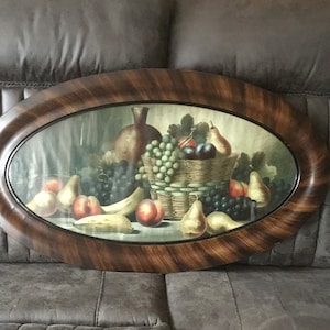 Antique Oval Framed Colourful Fruit Print Large 33”