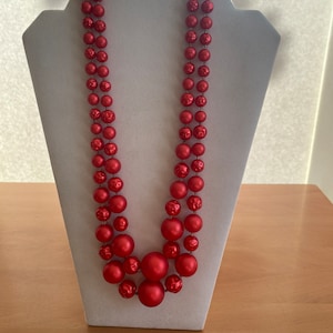 Vintage Red Beaded 2 Strand Statement Necklace