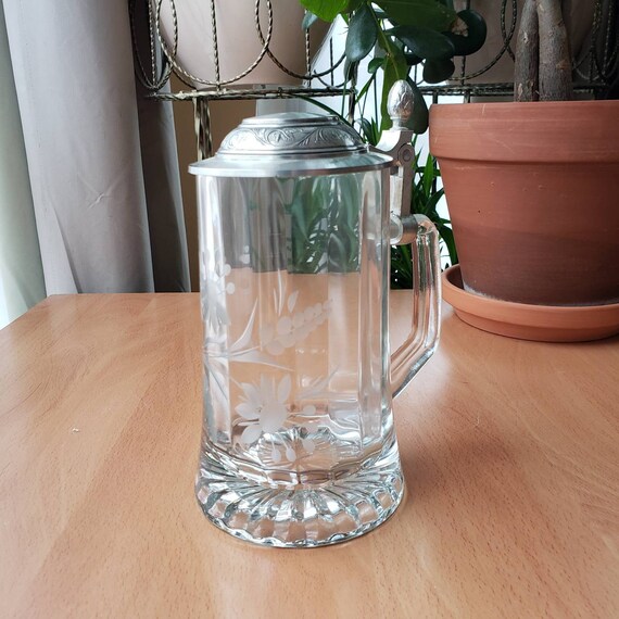 DOMEX Etched Clear Glass Beer Stein 