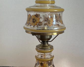 Vintage Floral Hurricane Lamp: Hand-Painted Glass Parlour Light