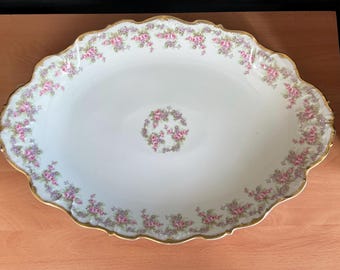 Antique “Elite Works Bridal Wreath” Limoges France LARGE Oval Platter Tray with Gold Rim 12” to 20”