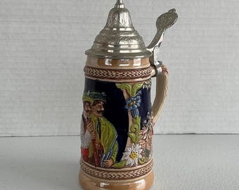 Vintage GERZ Miniature German Collectable Lidded BEER STEIN 6 3/4 inch
